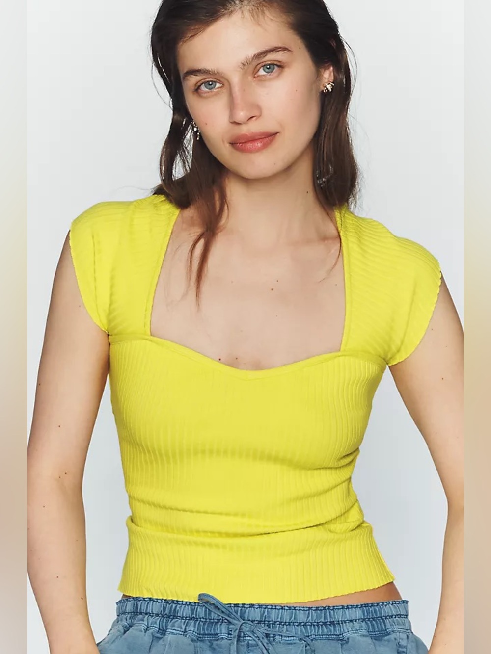 Anthropologie Maeve Cap-Sleeve Sweetheart Cropped Sweater Tank